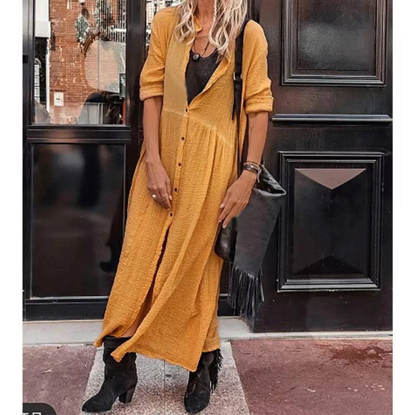 Handmade Dress - 100% Linen Fall Button Dress