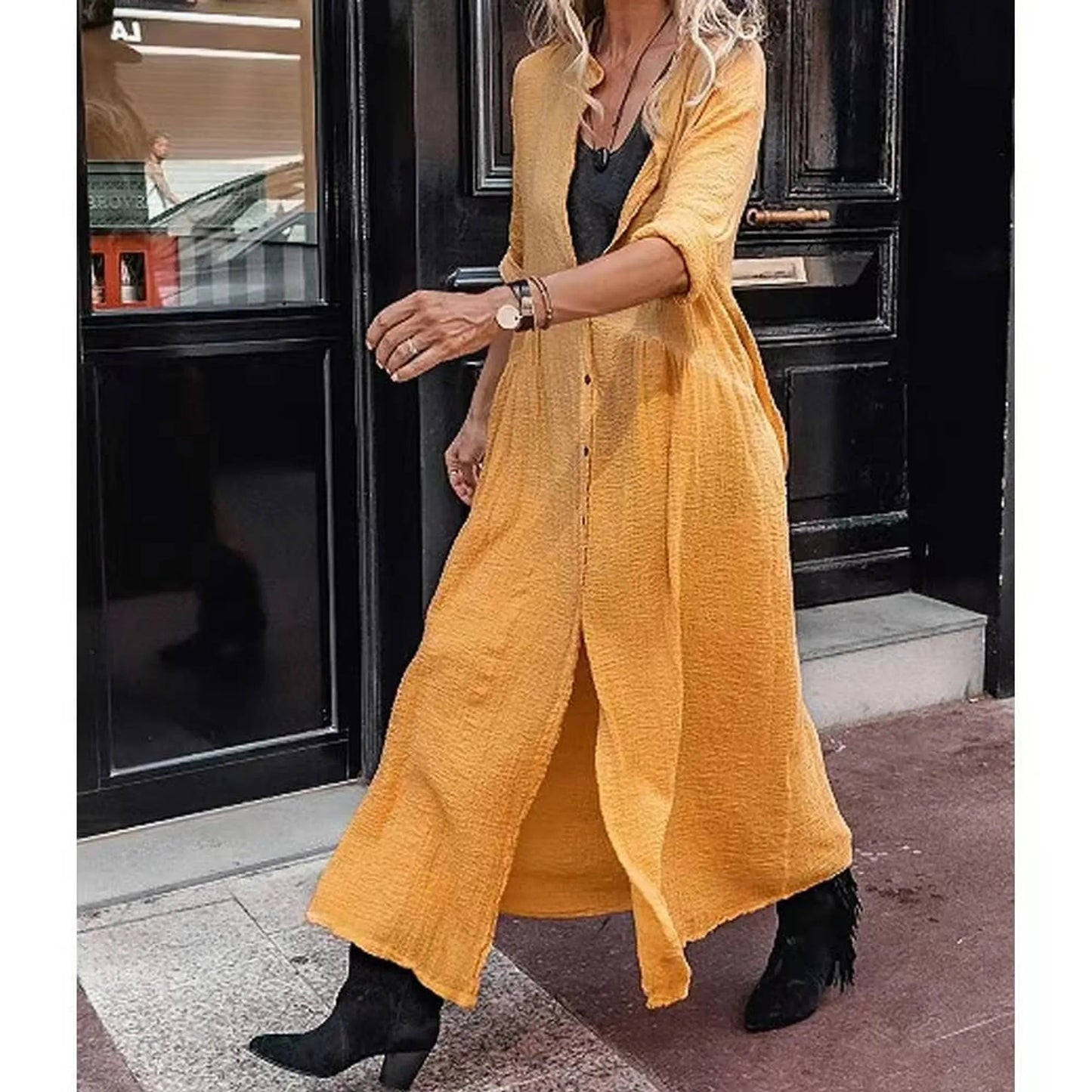 Handmade Dress - 100% Linen Fall Button Dress