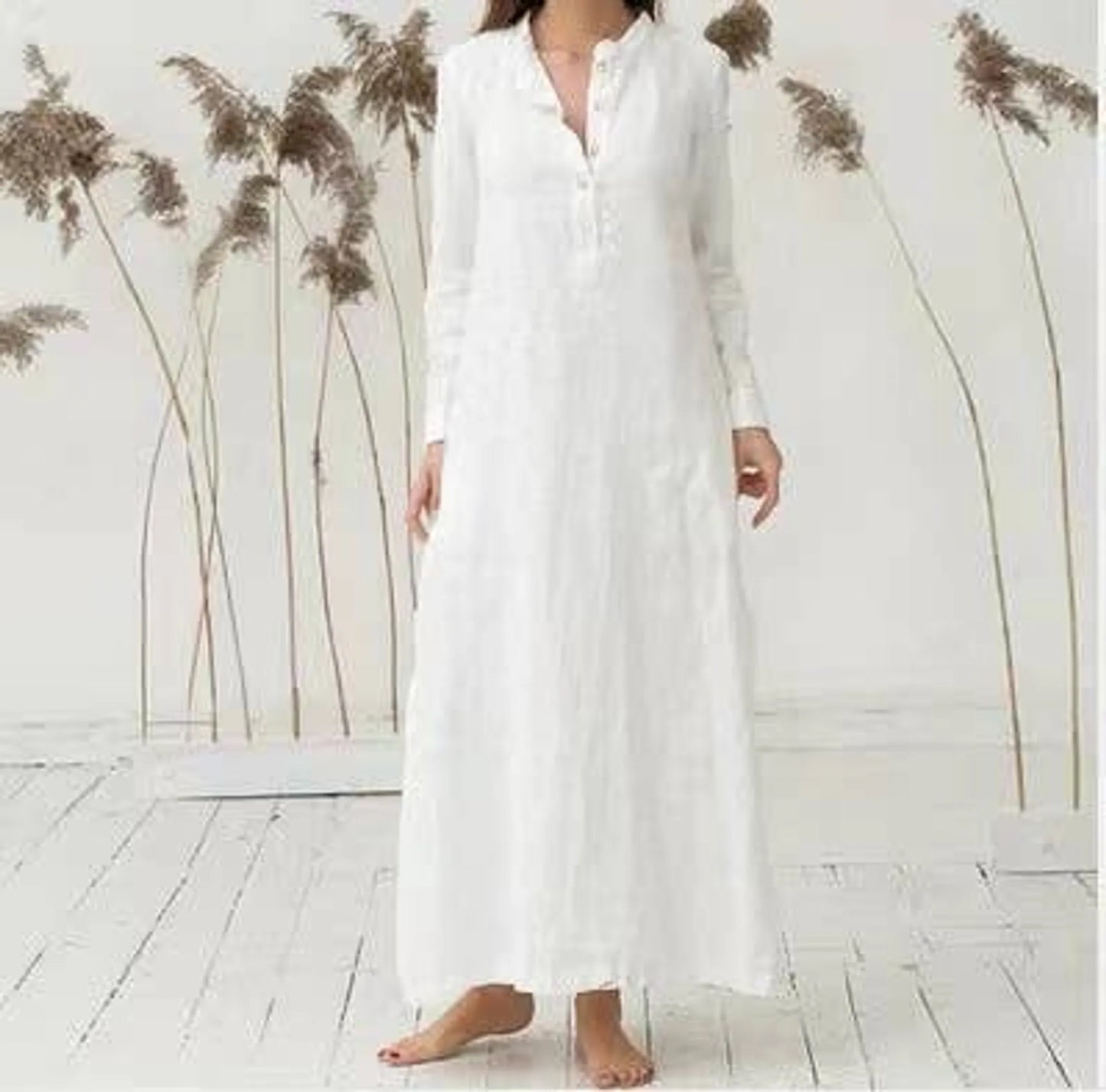 Handmade Dress - 100% Linen Simple Button Design Dress