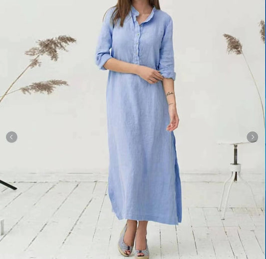 Handmade Dress - 100% Linen Simple Button Design Dress