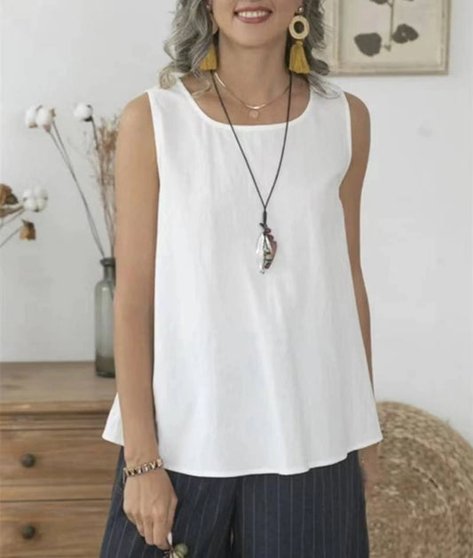 Handmade- 100% Linen Simple White Vest