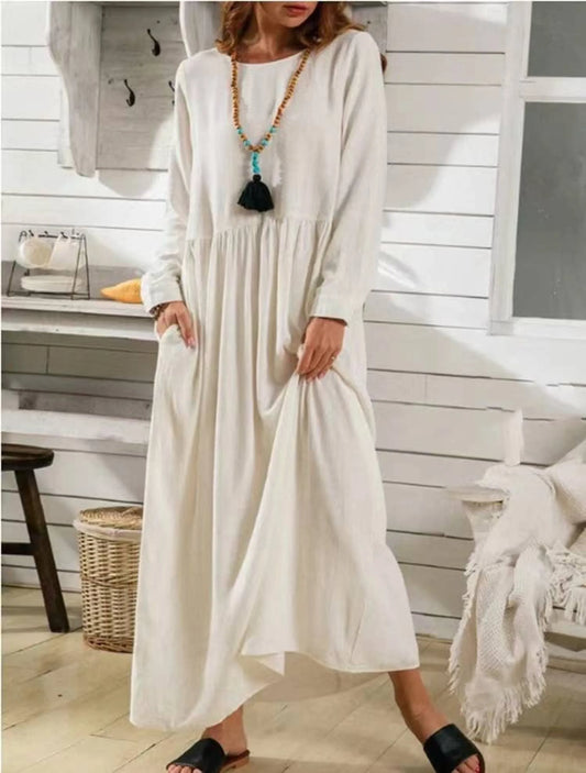 Handmade- White Long Dress 100% Linen