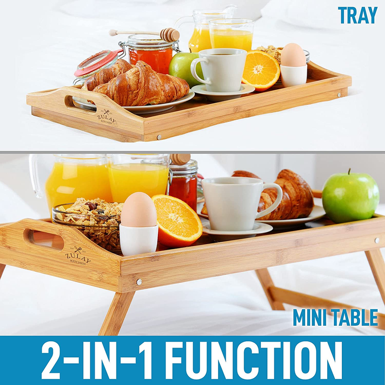 2-in-1 Foldable Bamboo Breakfast in Bed Tray Table