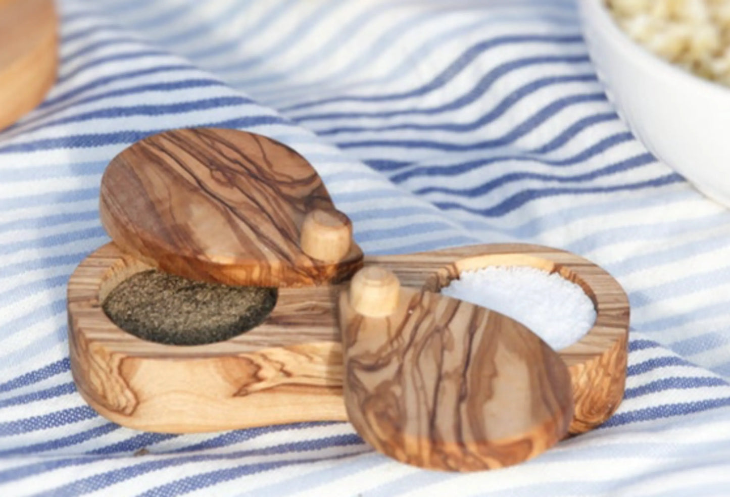 Olive wood salt and pepper cellar