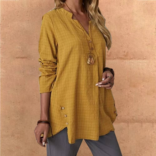 100% Linen Fall Button Top in Yellow Gold or Rust Red