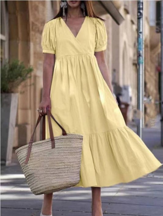 100% Linen Wrap Dress in Yellow or White