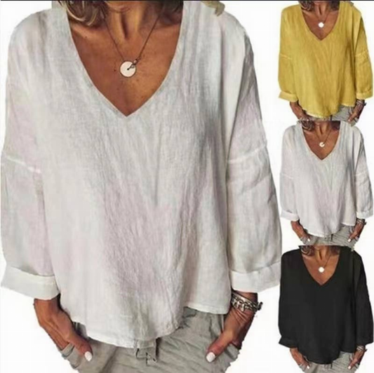 100% Linen Simple Top in White, Yellow or Black