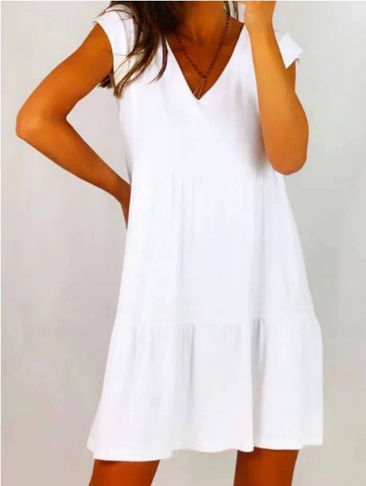 100% Linen Short White Summer Dress