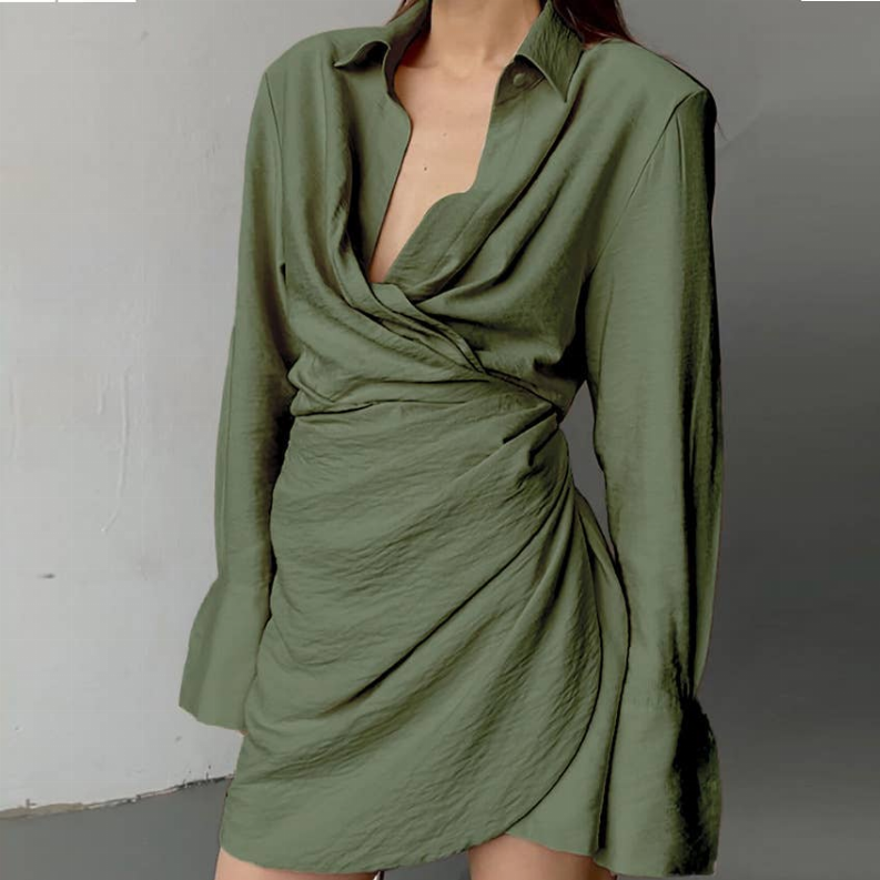 100% Linen Wrap Mini Dress Style 58 in Yellow Gold or Sage Green