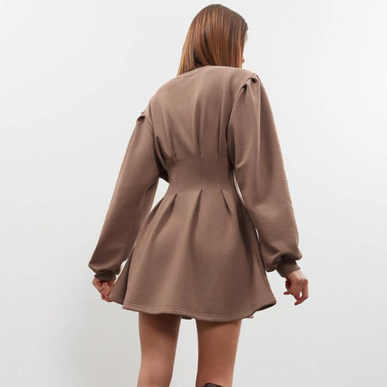 100% Linen Flare Long Sleeve Mini Dress Style 61