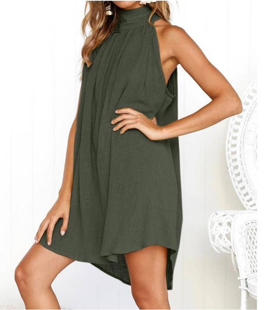 100% Linen Sleeveless Mini Dress Style 31 in Black, Sage Green, or White