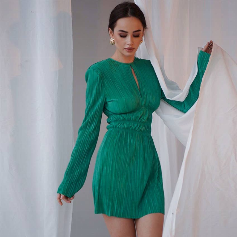 100% Linen Long Sleeve Mini Dress Style 64 in Black, Blue, or Green
