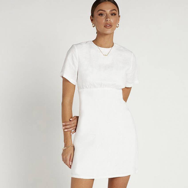 100% Linen White Mini Dress Style 32