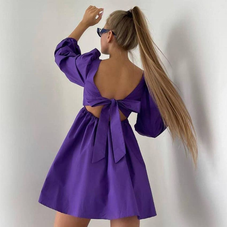 100% Linen Princess Babydoll Mini Dress Style 65 in Pink, Purple, or White