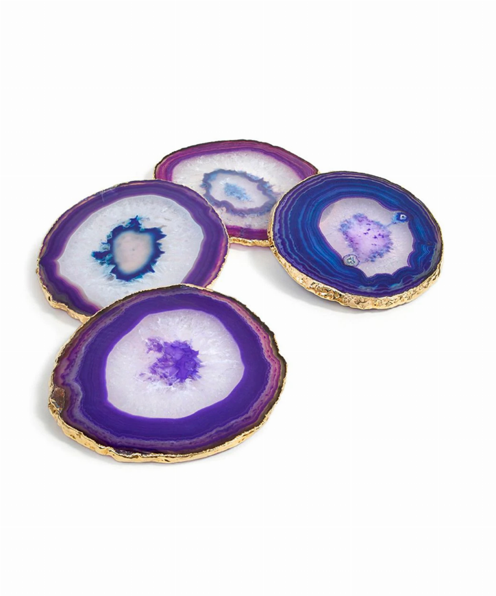 4-Piece Agate Coaster Set in Blue, Pink, Green, Purple, or Brown